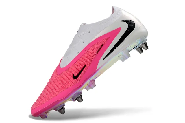 Nike Phantom GT White Pink Knit Upper Asymmetric Overlay Firm-Ground Soccer Shoes 3