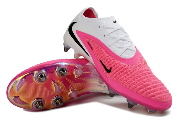 Nike Phantom GT White Pink Knit Upper Asymmetric Overlay Firm-Ground Soccer Shoes 4