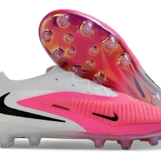 Nike Phantom GT أبيض وردي وجهة قماش محبوكة silhouette منخفض أرضية صلبة أحذية كرة القدم