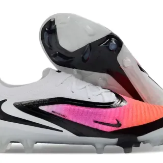 Nike Phantom GT White Pink Low-Cut Knit Upper Asymmetric Black Overlay Firm-Ground Soccer Shoes