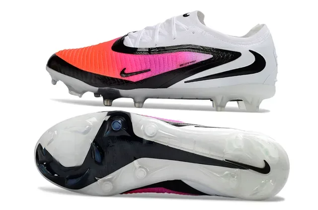 Nike Phantom GT Chaussures de football blanc rose, empiege knit coupe basse, overlay asimétrique noir, terrain ferme 6