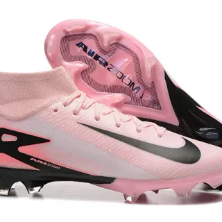 Nike Pink Black High-Cut Sock-Fit Collar Translucent Soleplate Firm-Ground Soccer Shoes