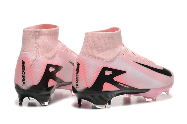 Nike Pink Black High-Cut Sock-Fit Collar Translucent Soleplate Firm-Ground Soccer Shoes 2