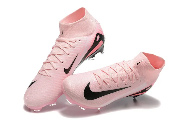 Nike Pink Black High-Cut Sock-Fit Collar Translucent Soleplate Firm-Ground Soccer Shoes 3