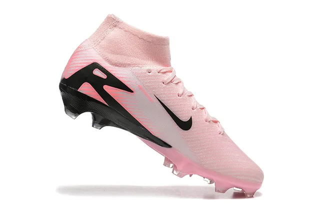 Nike Pink Black High-Cut Sock-Fit Collar Translucent Soleplate Firm-Ground Soccer Shoes 4