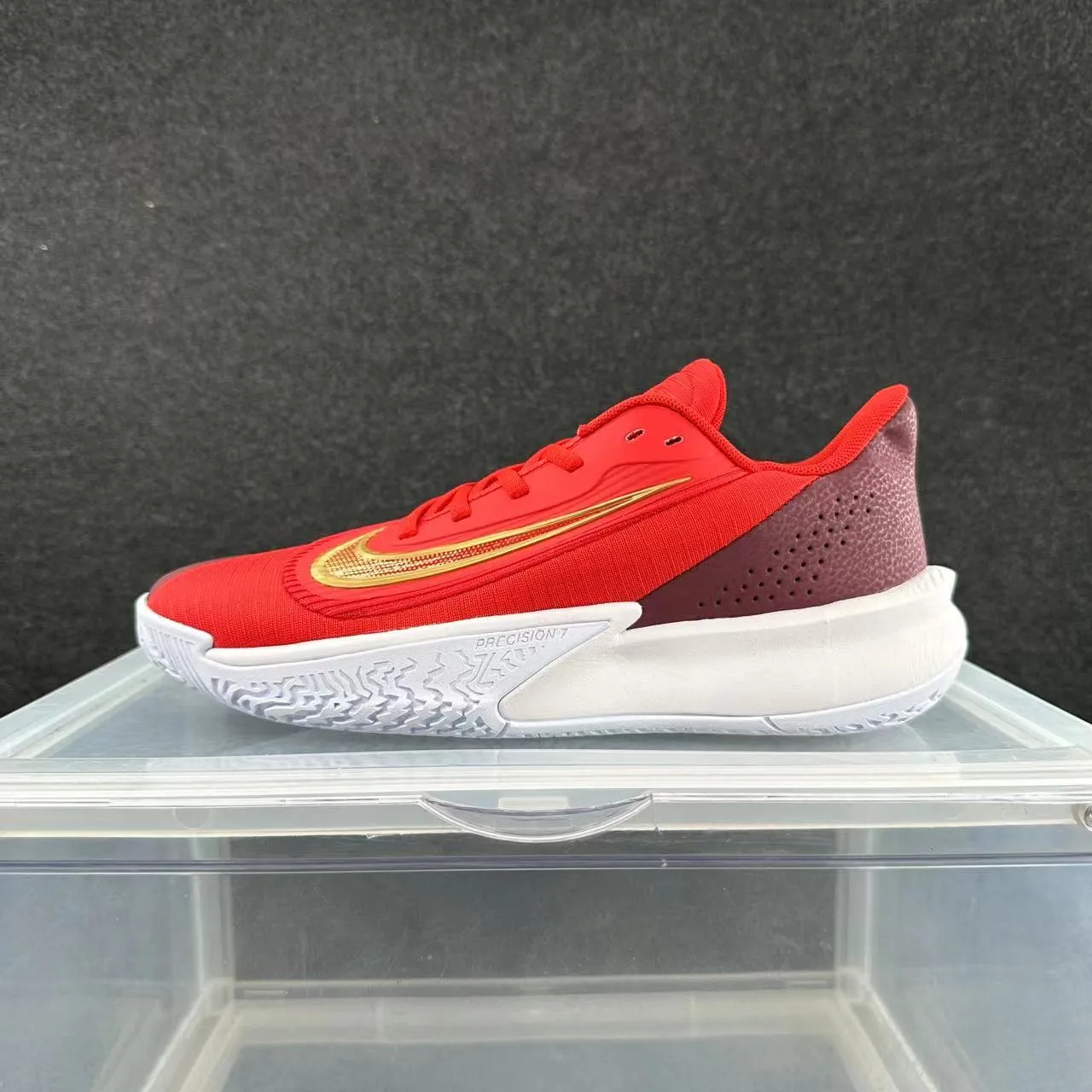 Nike Precision 7 Red Gold Burgundy Basketball Shoes 2