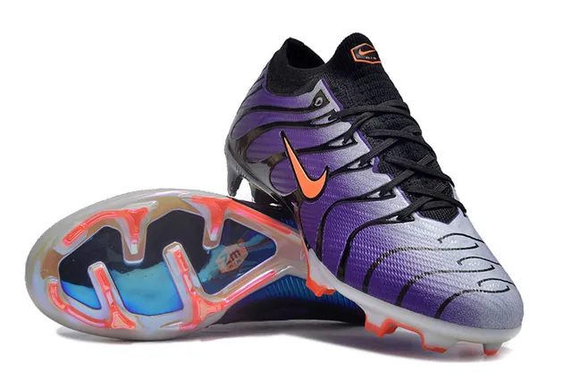 Nike Purple Black Wave-Patterned Synthetic Overlays Sock-Fit Ankle Collar Firm-Ground Soccer Shoes 3