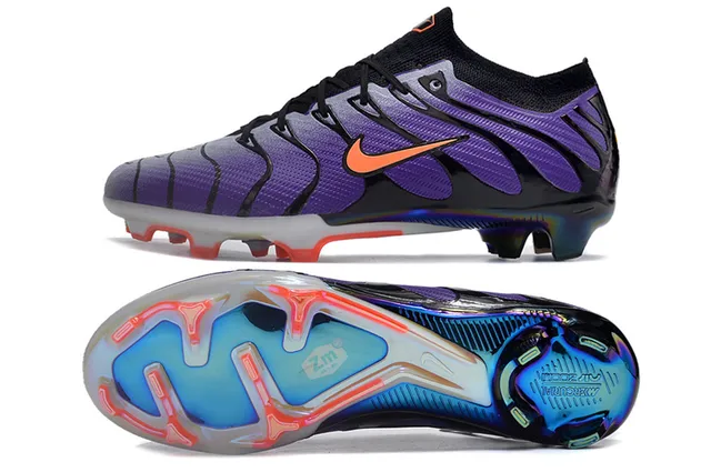 Nike Purple Black Wave-Patterned Synthetic Overlays Sock-Fit Ankle Collar Firm-Ground Soccer Shoes 5