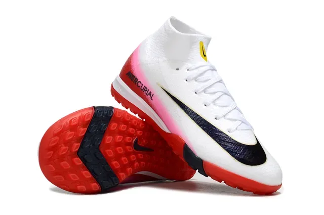Nike Sapatos de Futebol Turf Vermelho e Azul Upper Knit Overlay Gráfico Speed 2