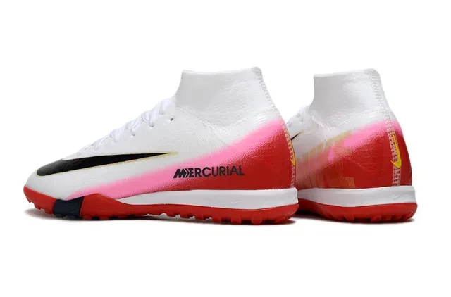 Nike Sapatos de Futebol Turf Vermelho e Azul Upper Knit Overlay Gráfico Speed 4