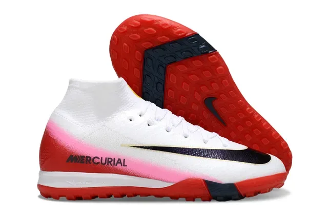 Nike Sapatos de Futebol Turf Vermelho e Azul Upper Knit Overlay Gráfico Speed 5
