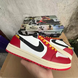 Nike Red White Low-Top Leather-Paneled Lifestyle Sneakers