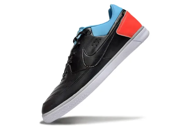 Nike Tiempo Black Red Low-Top Leather Upper Color-Blocked Heel And Collar Indoor Soccer Shoes 7