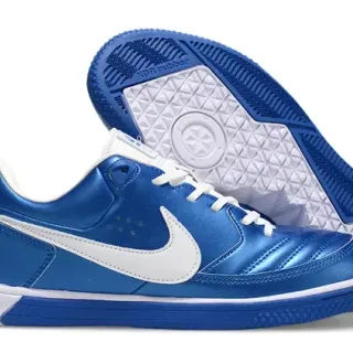 Nike Tiempo Genio Blue White Metallic Synthetic Upper Swoosh Overlay Indoor Soccer Shoes