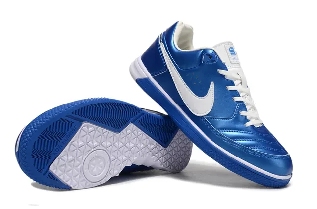 Nike Tiempo Genio Blue White Metallic Synthetic Upper Swoosh Overlay Indoor Soccer Shoes 2