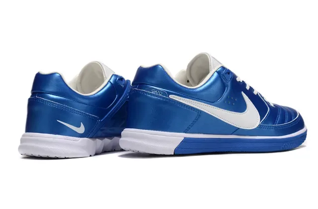 Nike Tiempo Genio Blue White Metallic Synthetic Upper Swoosh Overlay Indoor Soccer Shoes 3