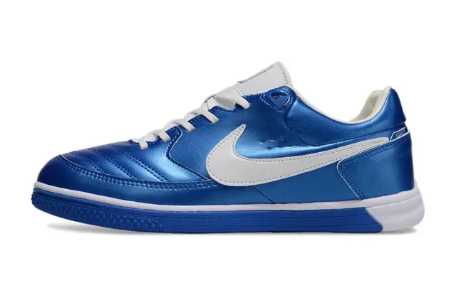 Nike Tiempo Genio Blue White Metallic Synthetic Upper Swoosh Overlay Indoor Soccer Shoes 4