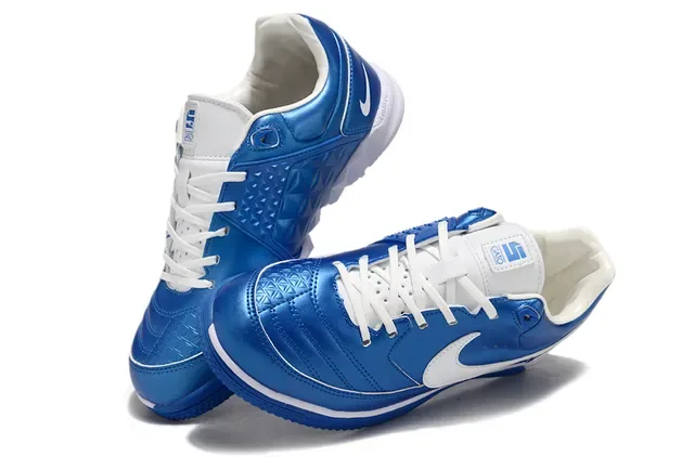 Nike Tiempo Genio Blue White Metallic Synthetic Upper Swoosh Overlay Indoor Soccer Shoes 5
