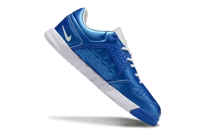 Nike Tiempo Genio Blue White Metallic Synthetic Upper Swoosh Overlay Indoor Soccer Shoes 6