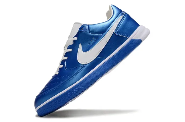 Nike Tiempo Genio Blue White Metallic Synthetic Upper Swoosh Overlay Indoor Soccer Shoes 7