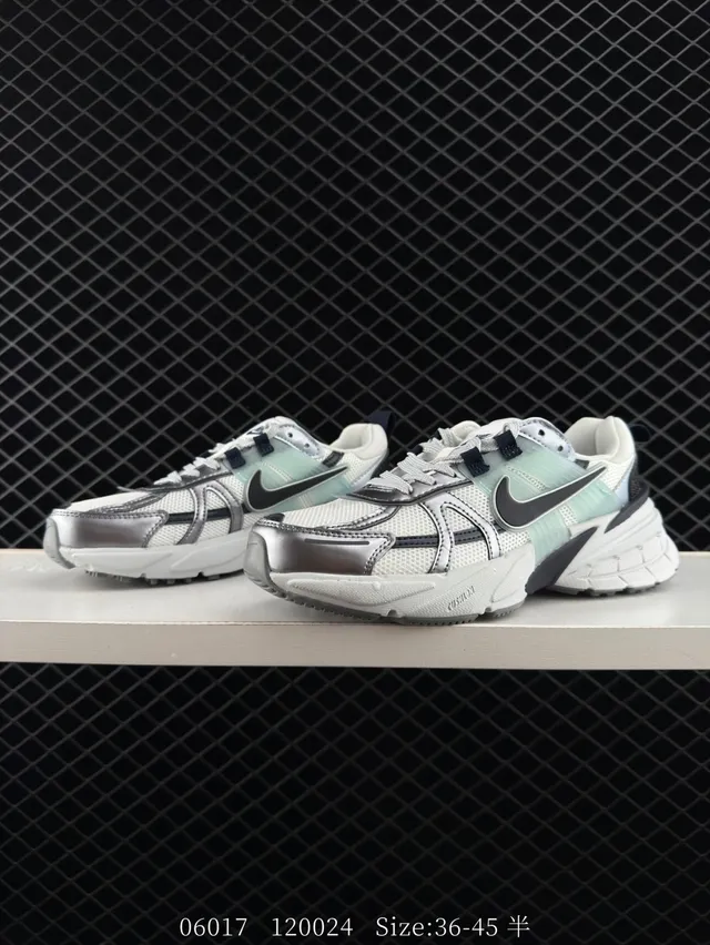 Nike V2K Run White Gray Wave-Shaped Synthetic Cage Open Mesh Upper Chunky Sneakers 2