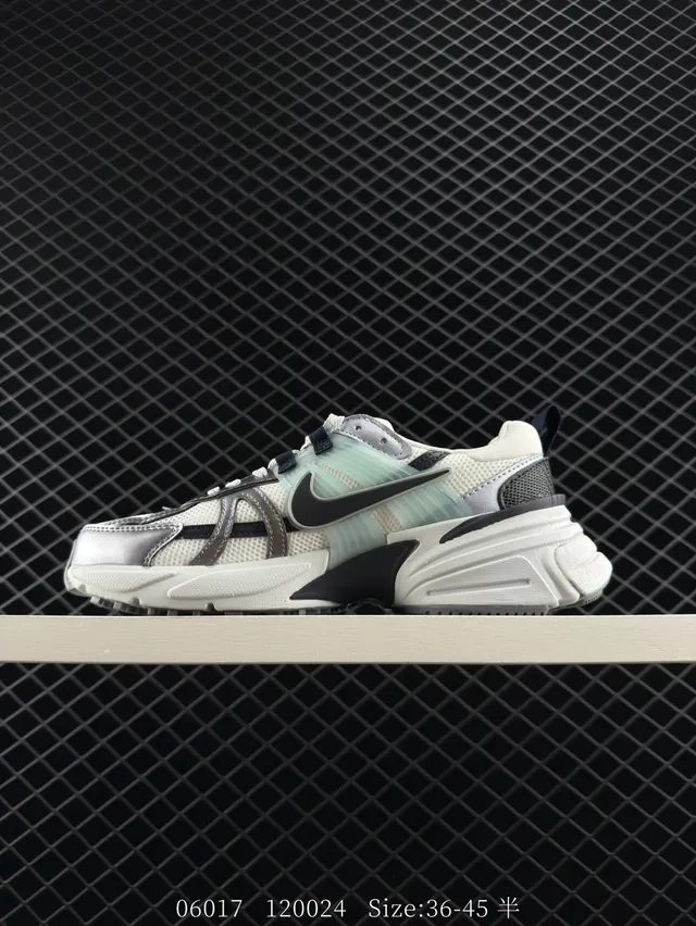 Nike V2K Run White Gray Wave-Shaped Synthetic Cage Open Mesh Upper Chunky Sneakers 5