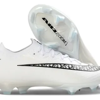 Nike White Black Low-Cut Knit Upper Patterned Swoosh Overlay Firm-Ground Soccer Shoes