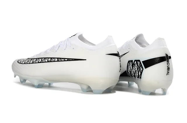 Nike White Black Low-Cut Knit Upper Patterned Swoosh Overlay Firm-Ground Soccer Shoes 3