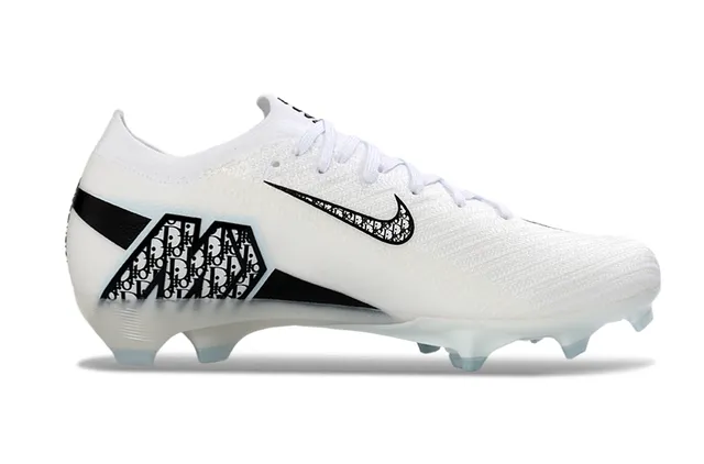 Nike White Black Low-Cut Knit Upper Patterned Swoosh Overlay Firm-Ground Soccer Shoes 4