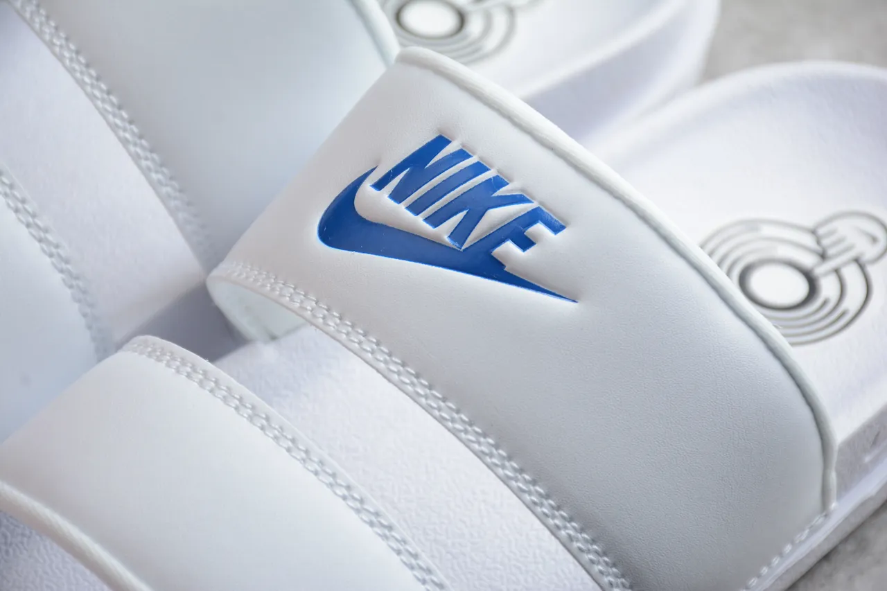 Nike White Blue Dual-Strap Molded EVA Footbed Slippers 6