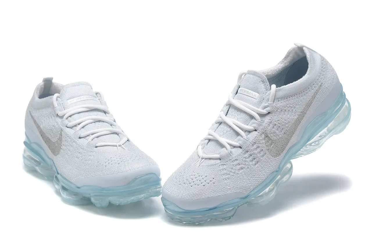 Nike White Blue Flyknit Upper Full-Length Visible Air Unit Running Shoes 3