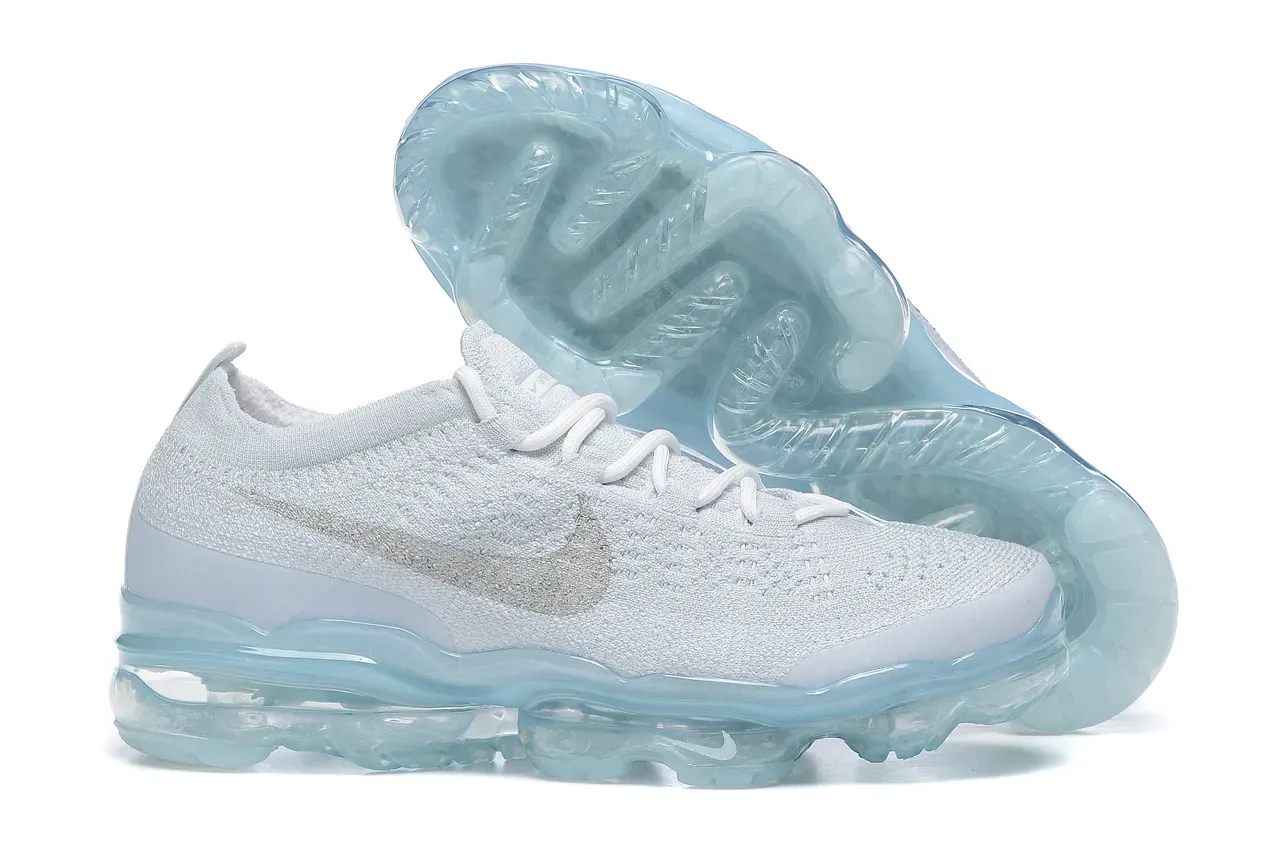 Nike White Blue Flyknit Upper Full-Length Visible Air Unit Running Shoes 6