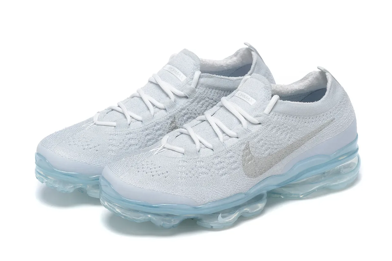 Nike White Blue Flyknit Upper Full-Length Visible Air Unit Running Shoes 7