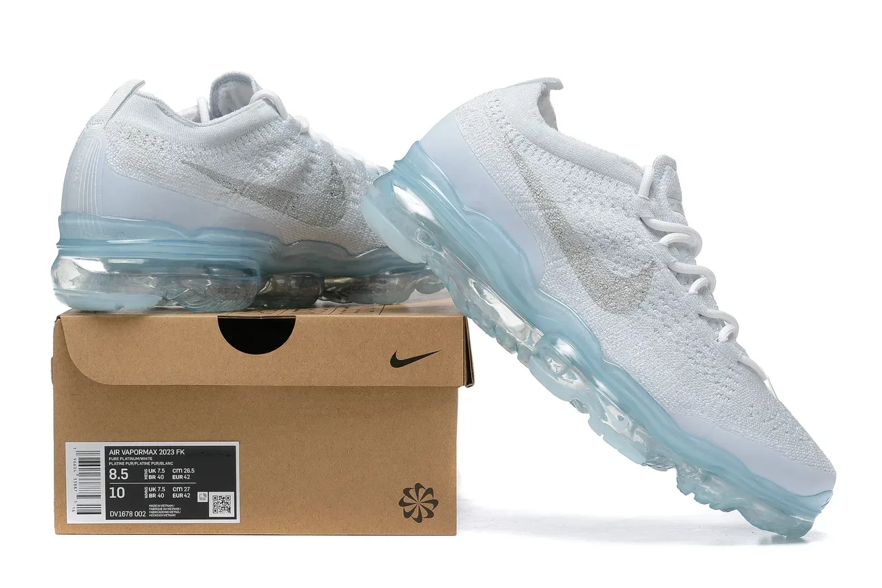 Nike White Blue Flyknit Upper Full-Length Visible Air Unit Running Shoes 8