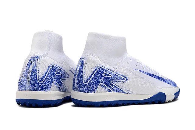 Nike Chaussures de football Turf Blanc Bleu Col Haut Ajustable à la Chaussure Tricot Texturé Haut 5