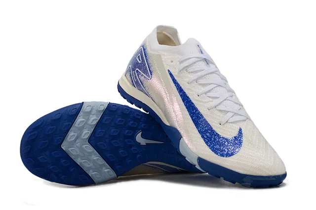 Nike White Blue Knit Upper Iridescent Heel Panel Turf Soccer Shoes 2