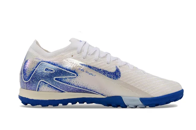 Nike White Blue Knit Upper Iridescent Heel Panel Turf Soccer Shoes 5