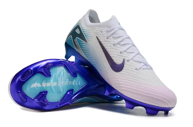 Nike White Blue Knit Upper Iridescent Swoosh Firm-Ground Soccer Shoes 2