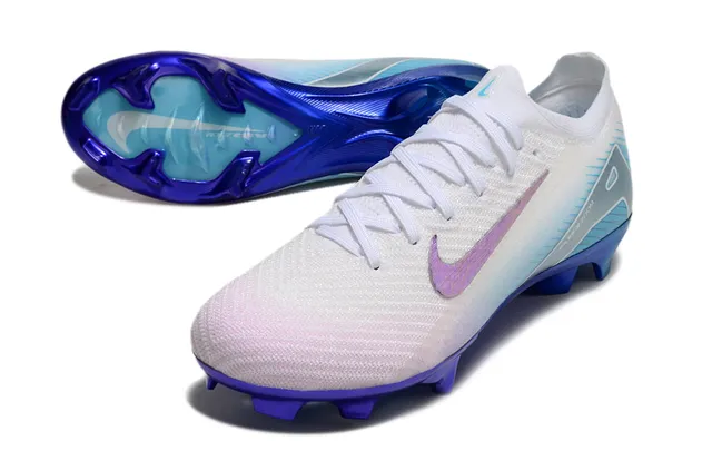 Nike White Blue Knit Upper Iridescent Swoosh Firm-Ground Soccer Shoes 3