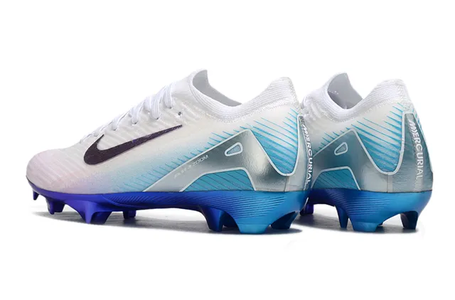 Nike White Blue Knit Upper Iridescent Swoosh Firm-Ground Soccer Shoes 4