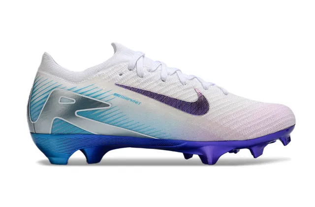 Nike White Blue Knit Upper Iridescent Swoosh Firm-Ground Soccer Shoes 5