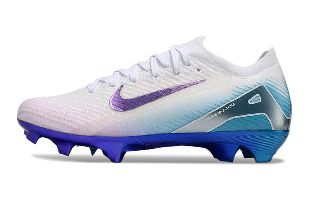 Nike White Blue Knit Upper Iridescent Swoosh Firm-Ground Soccer Shoes 6