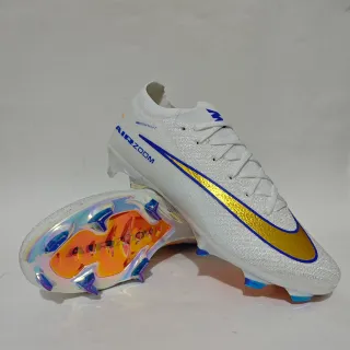 Nike White Gold Glitter-Textured Knit Upper Iridescent Multicolor Transparent Outsole Firm-Ground Soccer Shoes