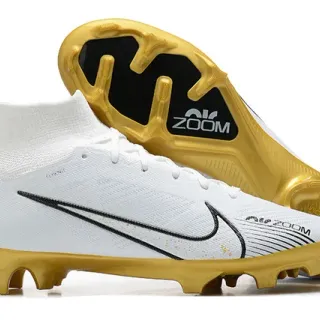 Nike White Gold High-Cut Knit Upper Sock-Fit Collar Firm-Ground Soccer Shoes
