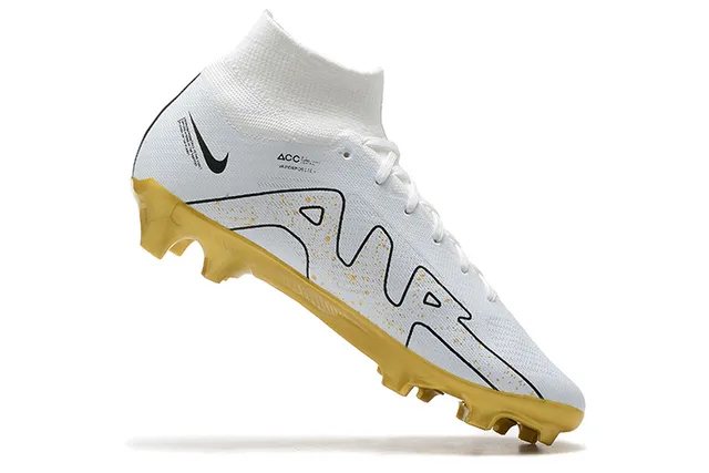 Nike White Gold High-Cut Knit Upper Sock-Fit Collar Firm-Ground Soccer Shoes 3