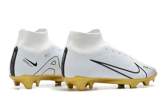 Nike White Gold High-Cut Knit Upper Sock-Fit Collar Firm-Ground Soccer Shoes 5