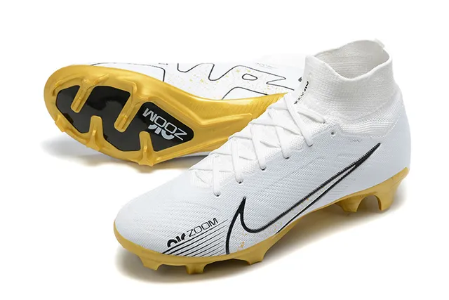 Nike White Gold High-Cut Knit Upper Sock-Fit Collar Firm-Ground Soccer Shoes 7
