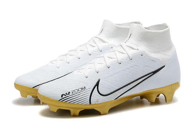 Nike White Gold High-Cut Knit Upper Sock-Fit Collar Firm-Ground Soccer Shoes 8