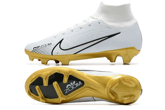 Nike White Gold High-Cut Knit Upper Sock-Fit Collar Firm-Ground Soccer Shoes 9