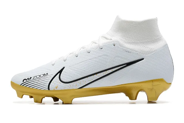 Nike White Gold High-Cut Knit Upper Sock-Fit Collar Firm-Ground Soccer Shoes 10